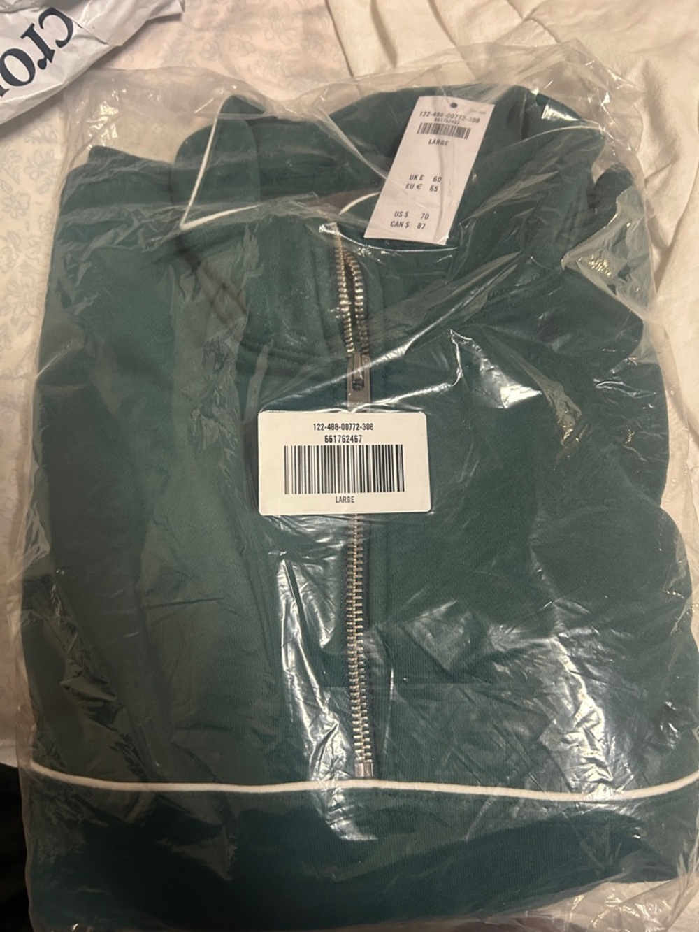 Green Zip-Front Knit Top with Piping